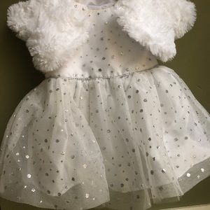 🎀Cute white/silver dress🎀 w/fur vest
